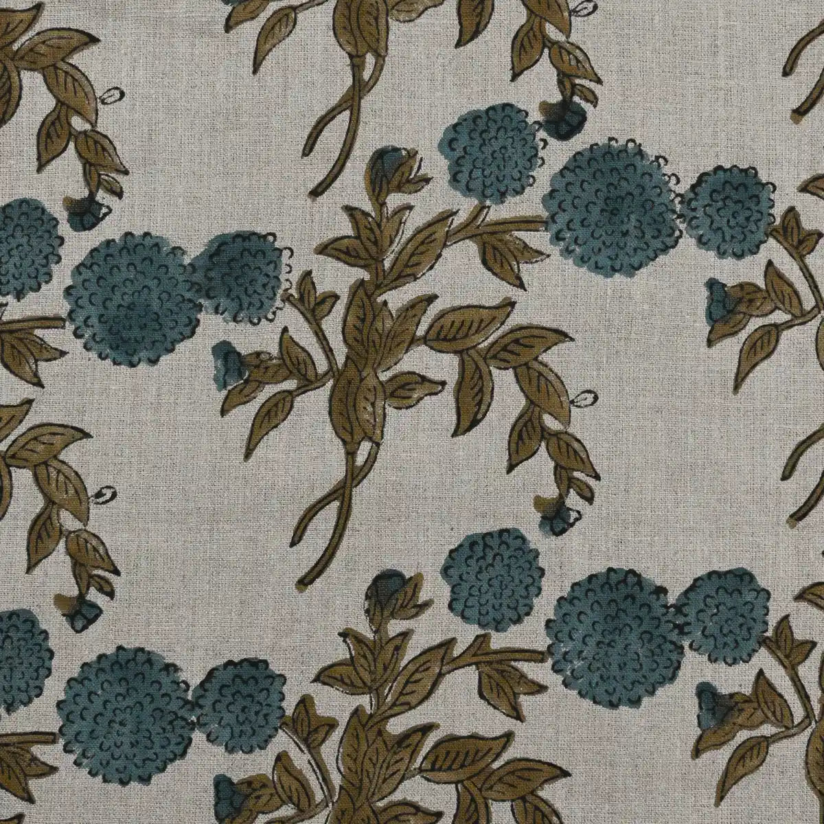 Idieh Floral Hand Block Print Linen Fabric