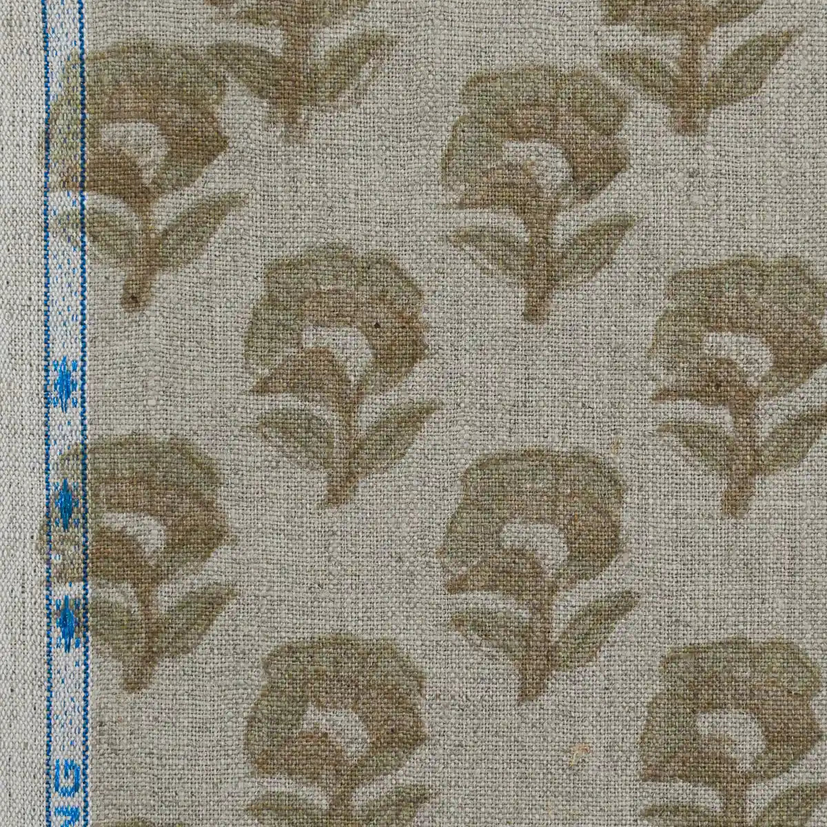 Rotceh Floral Block Print Linen Fabric