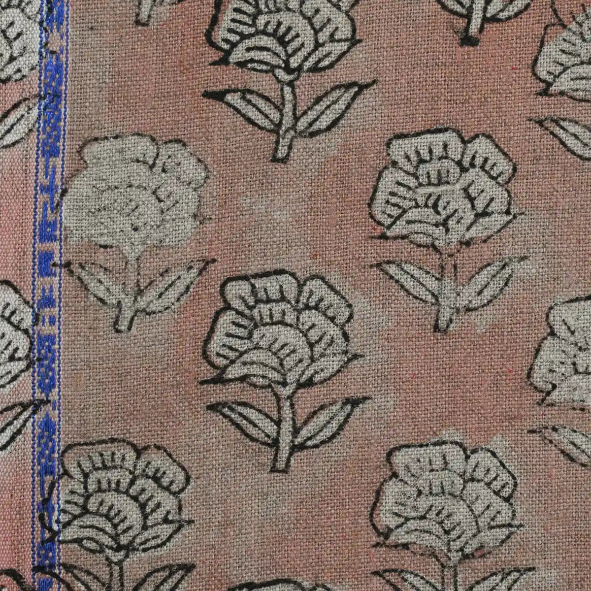 Rotceh Floral Block Print Linen Fabric