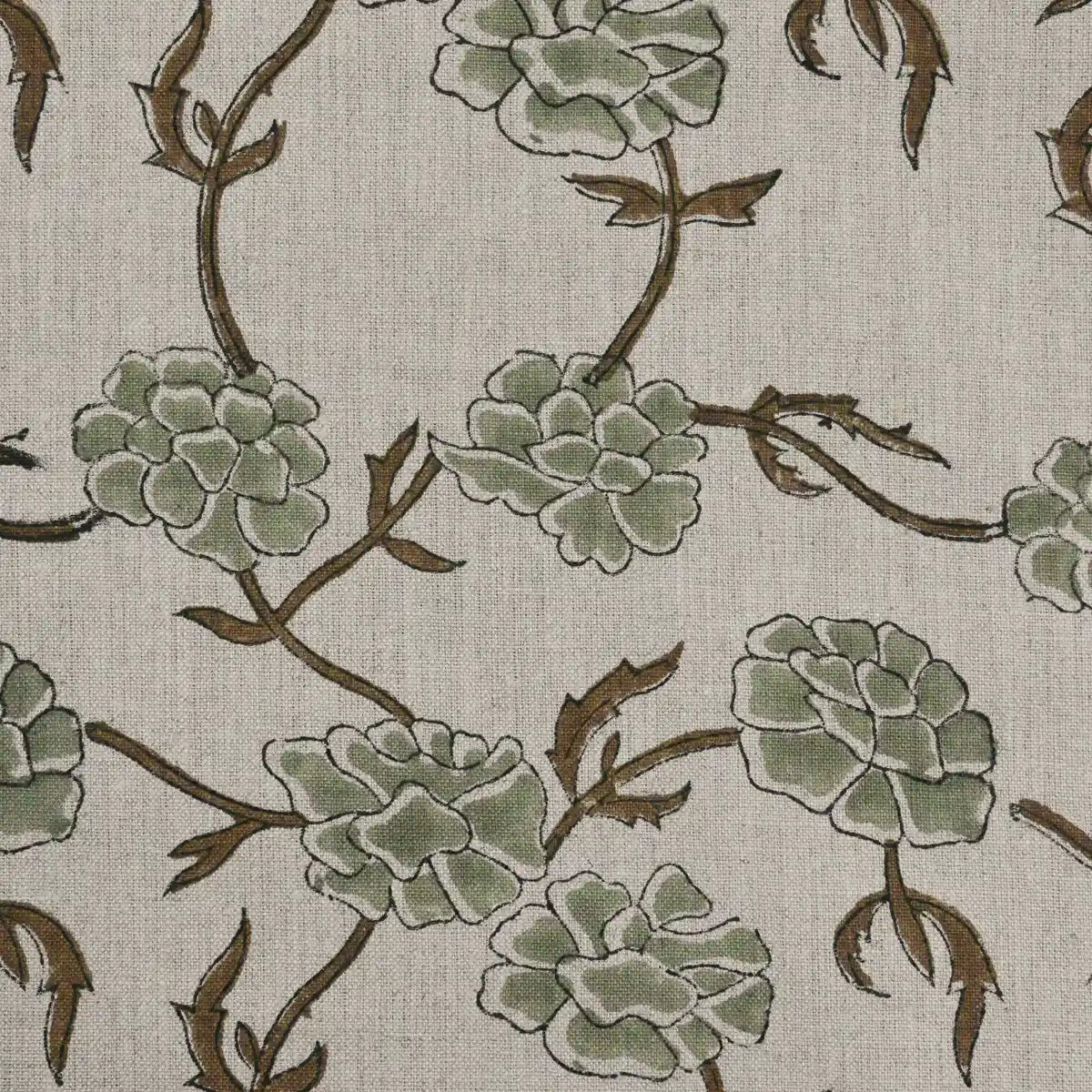 Gwyrell Floral Hand Block Printed Linen Fabric
