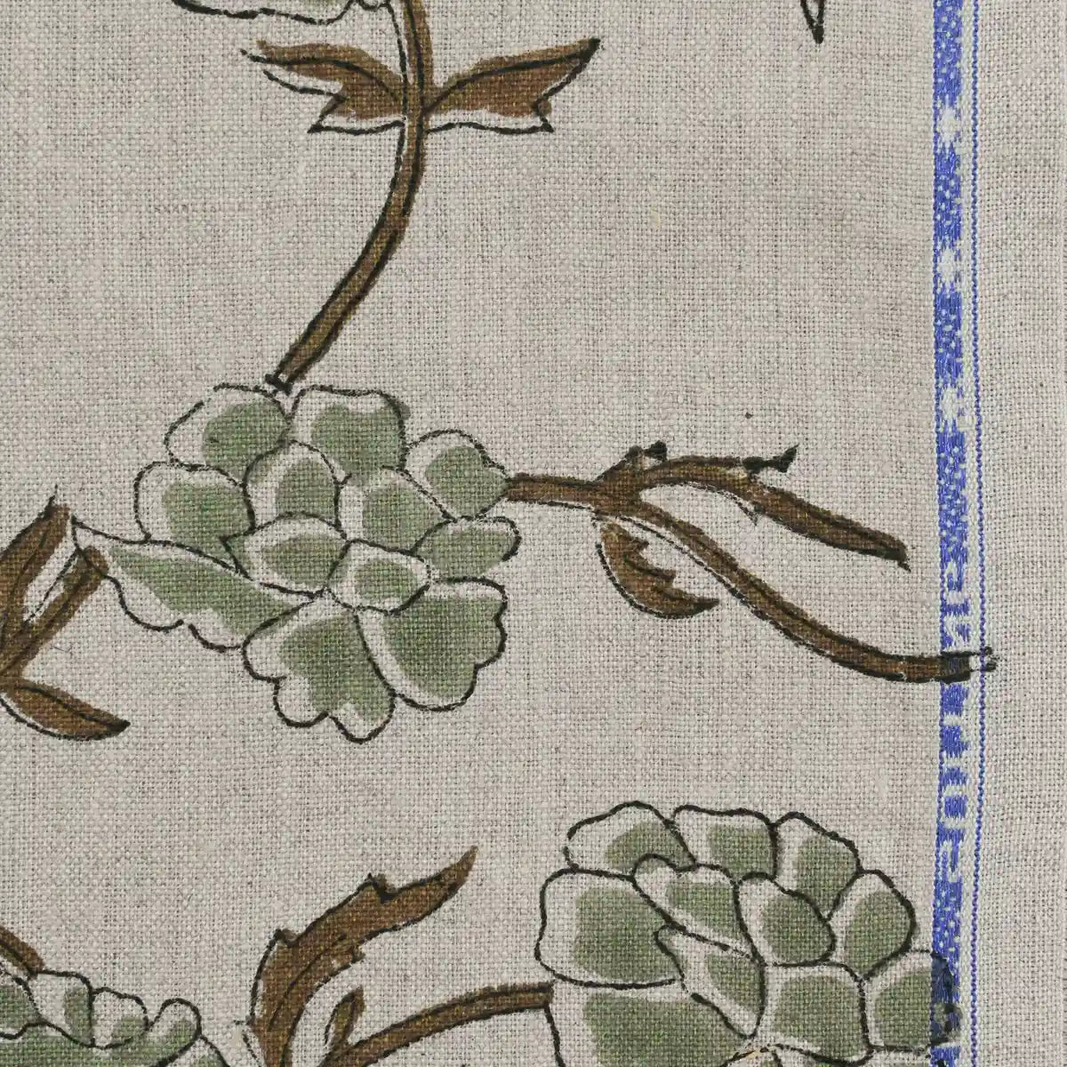 Gwyrell Floral Hand Block Printed Linen Fabric