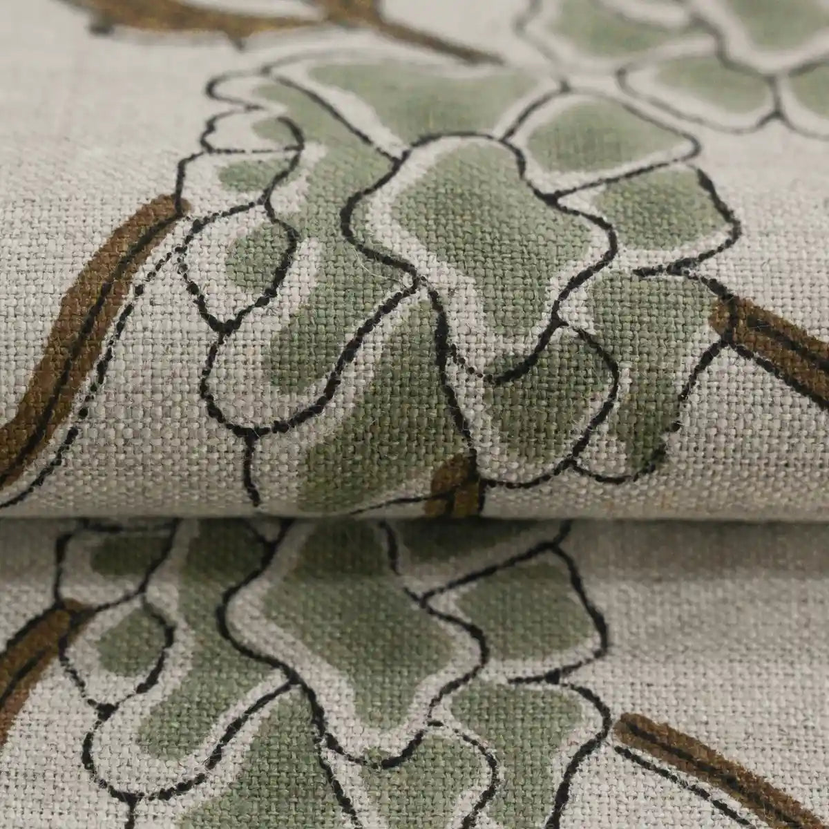 Gwyrell Floral Hand Block Printed Linen Fabric