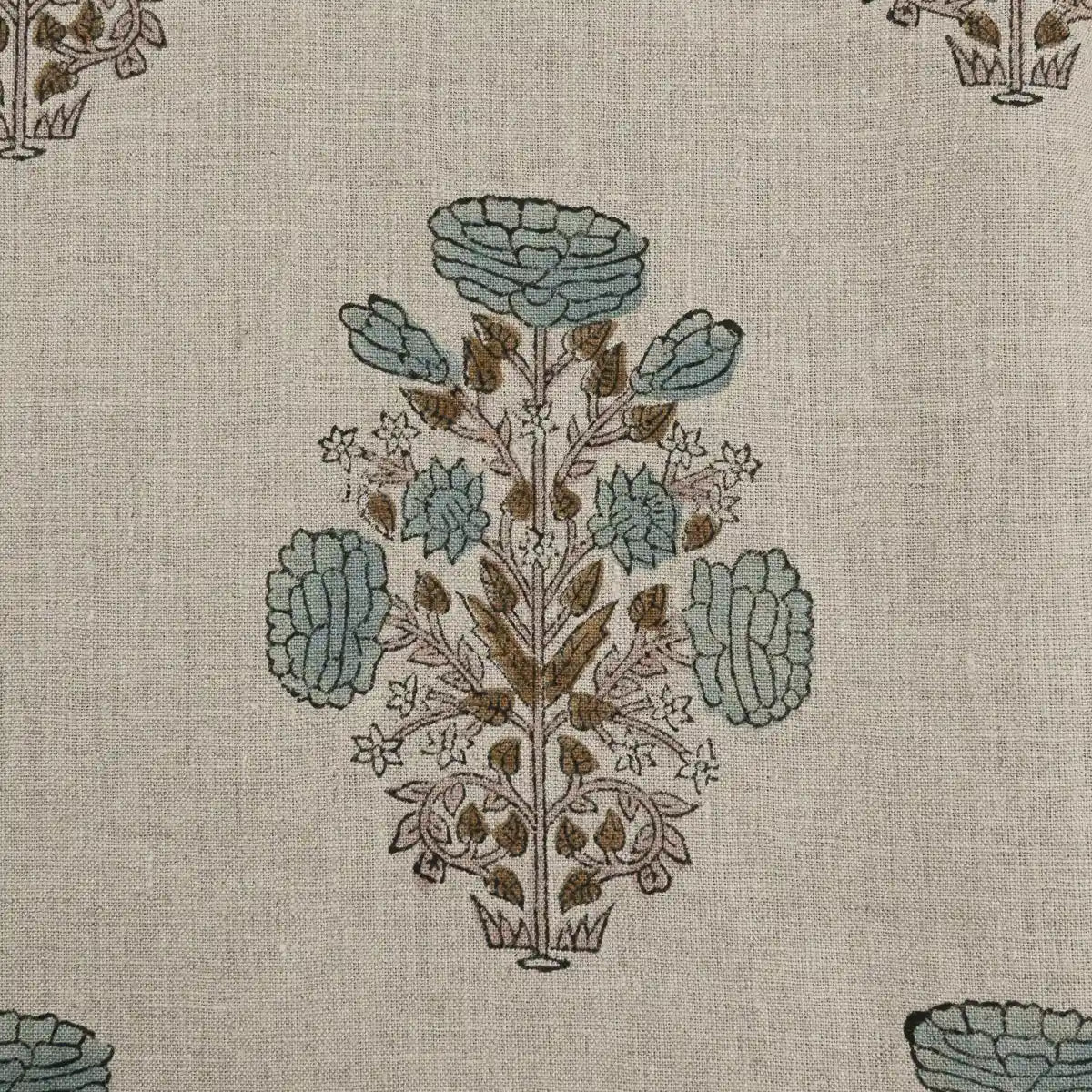 Zyraze Floral Block Print Linen Fabric
