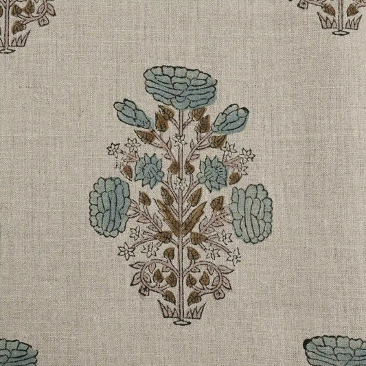 Zyraze Floral Block Print Linen Fabric