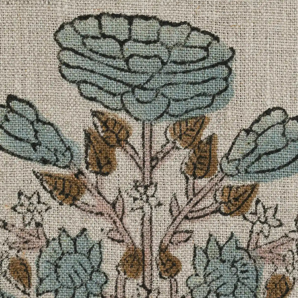 Baylen Floral Block Print Linen Fabric