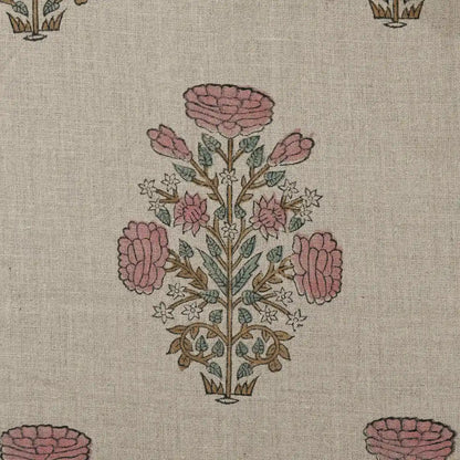 Zyraze Floral Block Print Linen Fabric