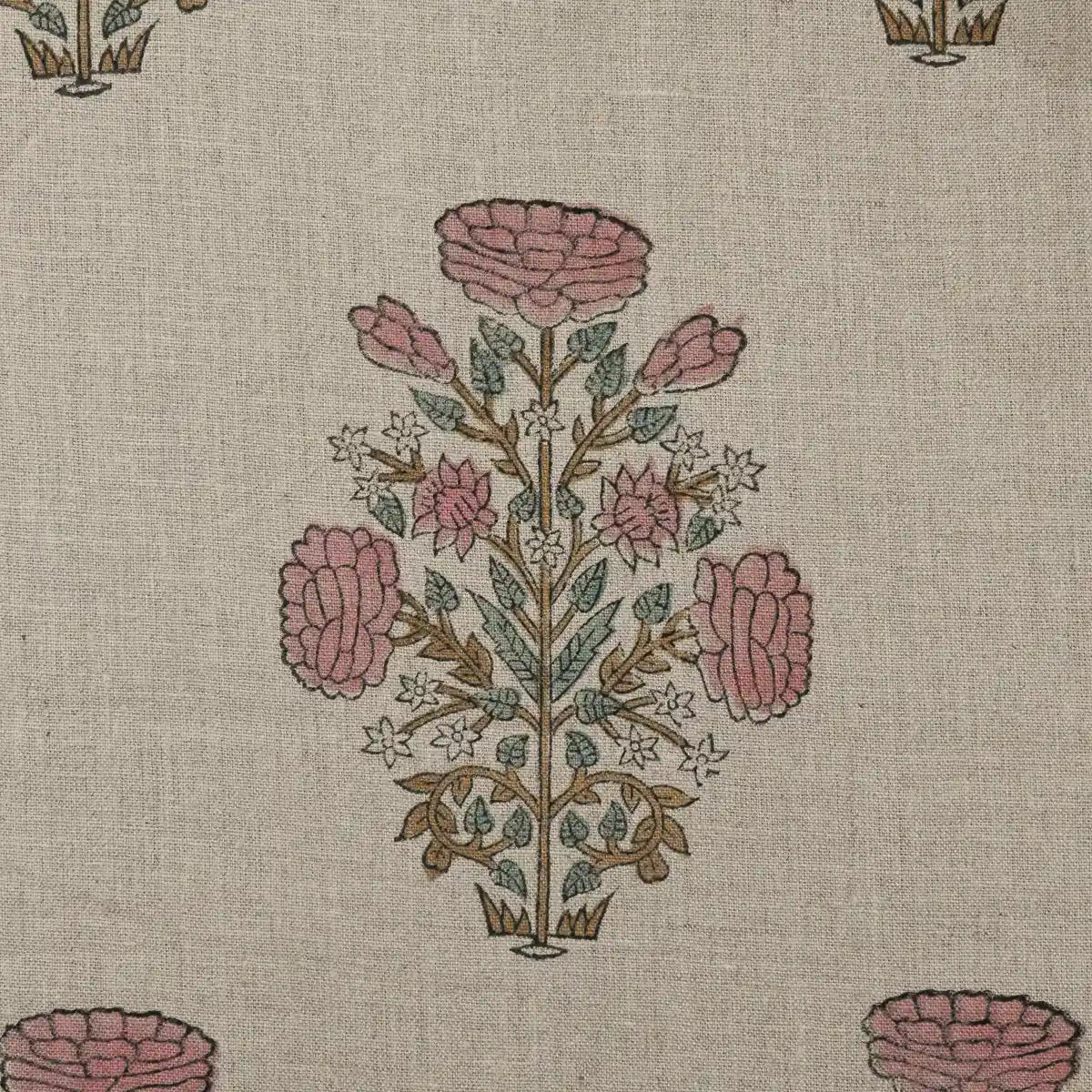 Baylen Floral Block Print Linen Fabric