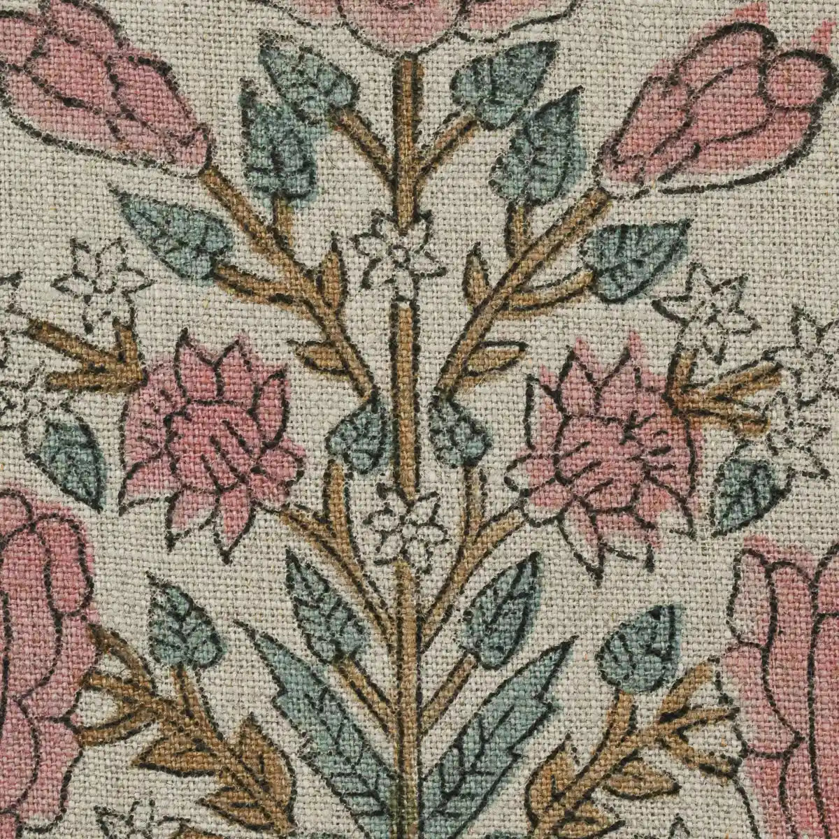 Baylen Floral Block Print Linen Fabric