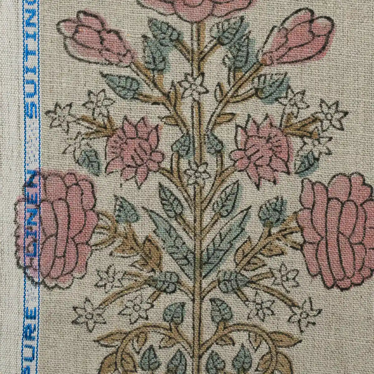 Baylen Floral Block Print Linen Fabric