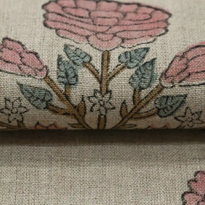Zyraze Floral Block Print Linen Fabric