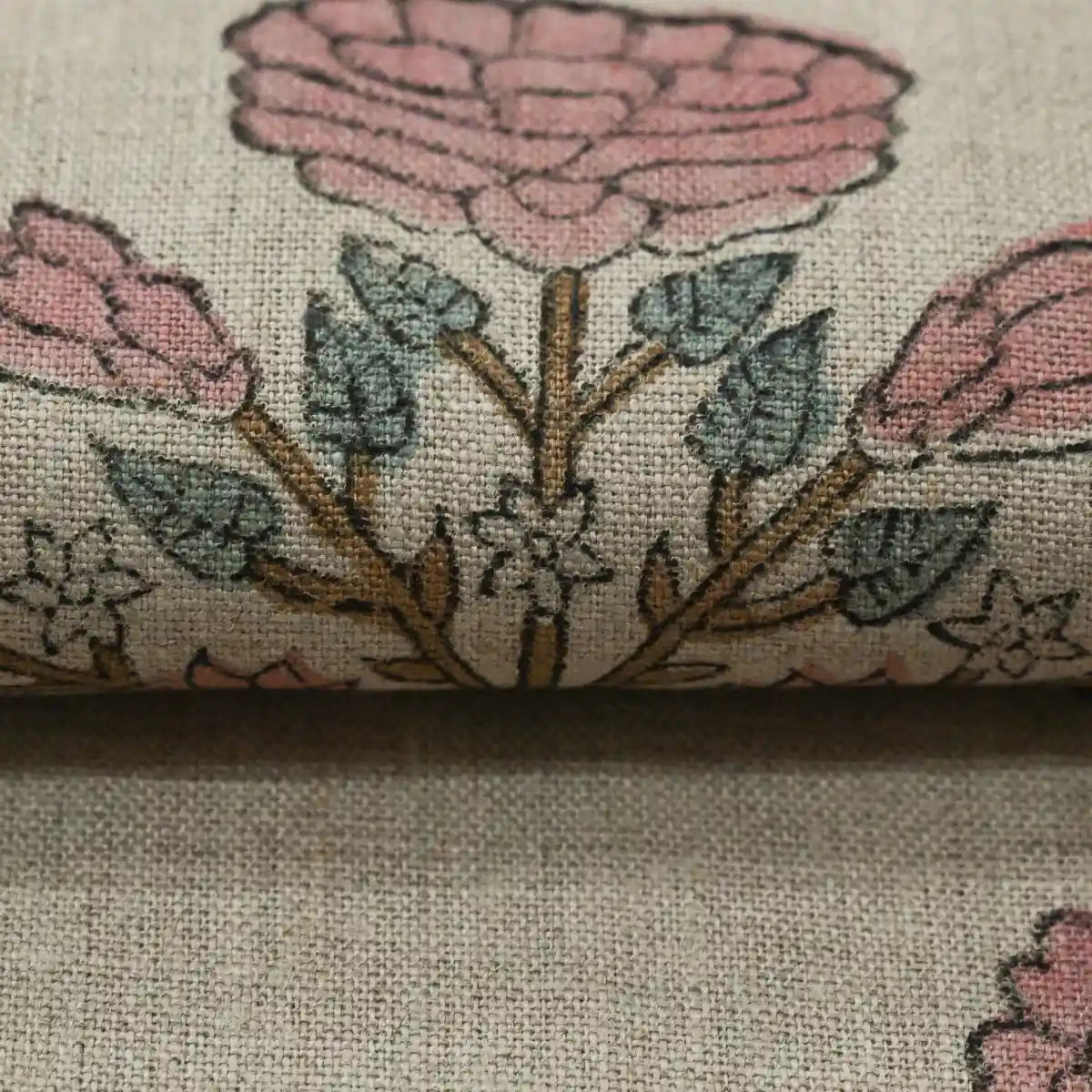 Baylen Floral Block Print Linen Fabric