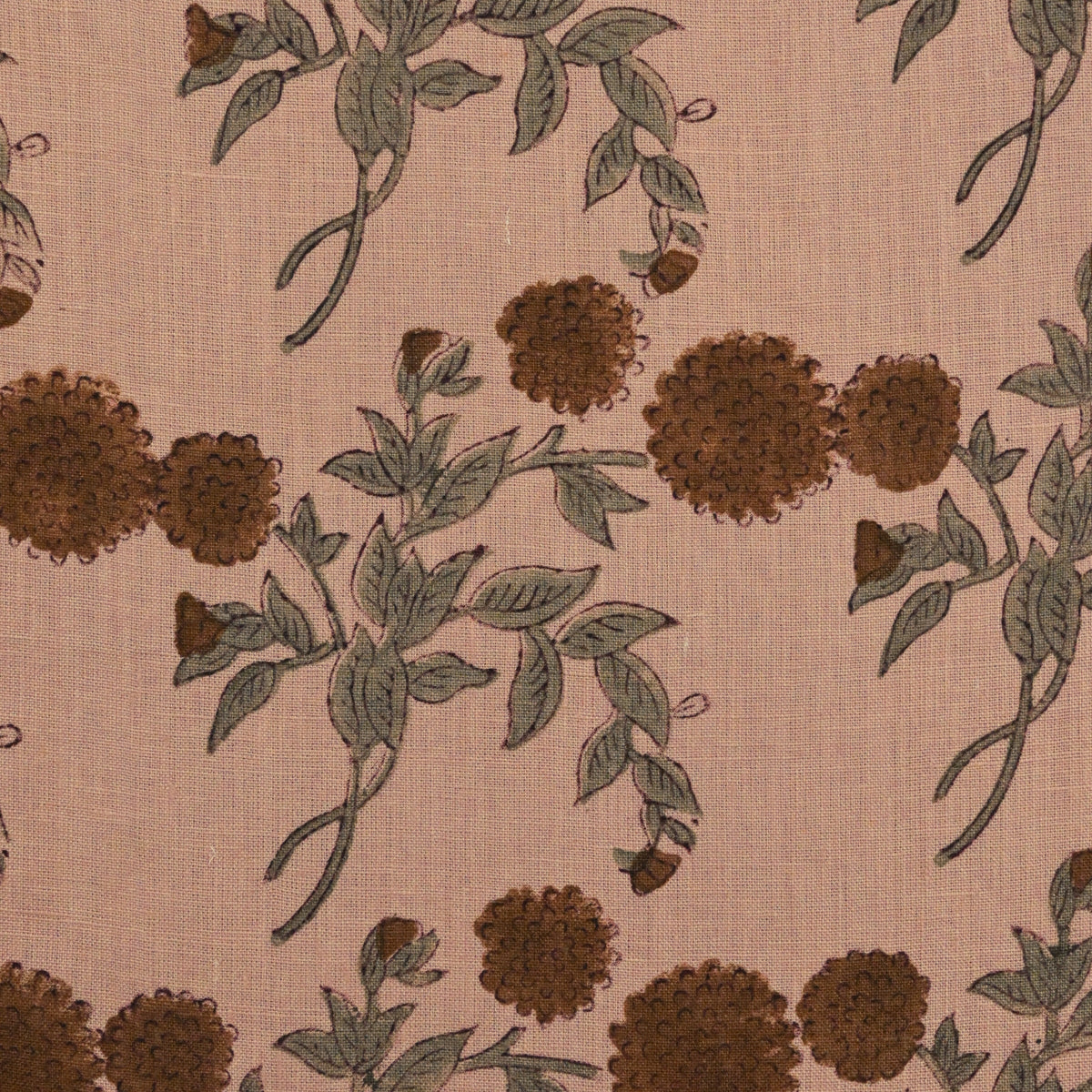 Yram Floral Block Print Solid Linen  Fabric