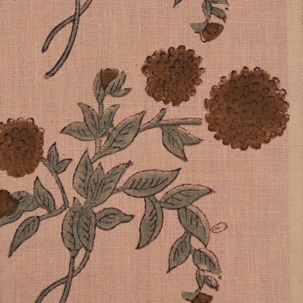 Yram Floral Block Print Solid Linen  Fabric
