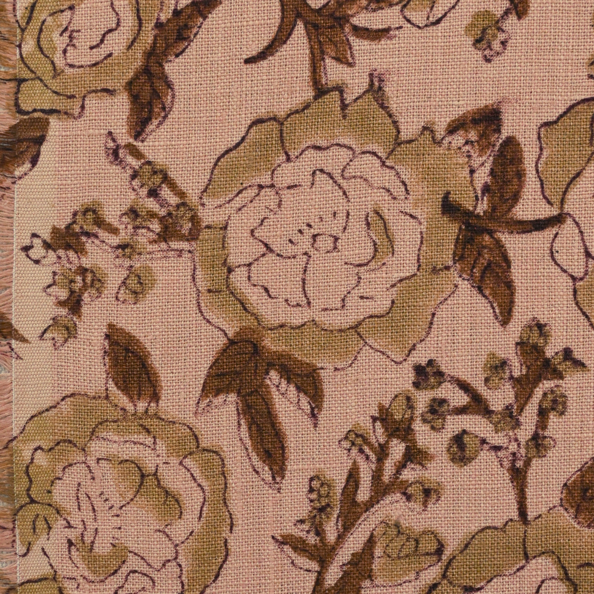Dune Floral Block Print Solid Linen Fabric