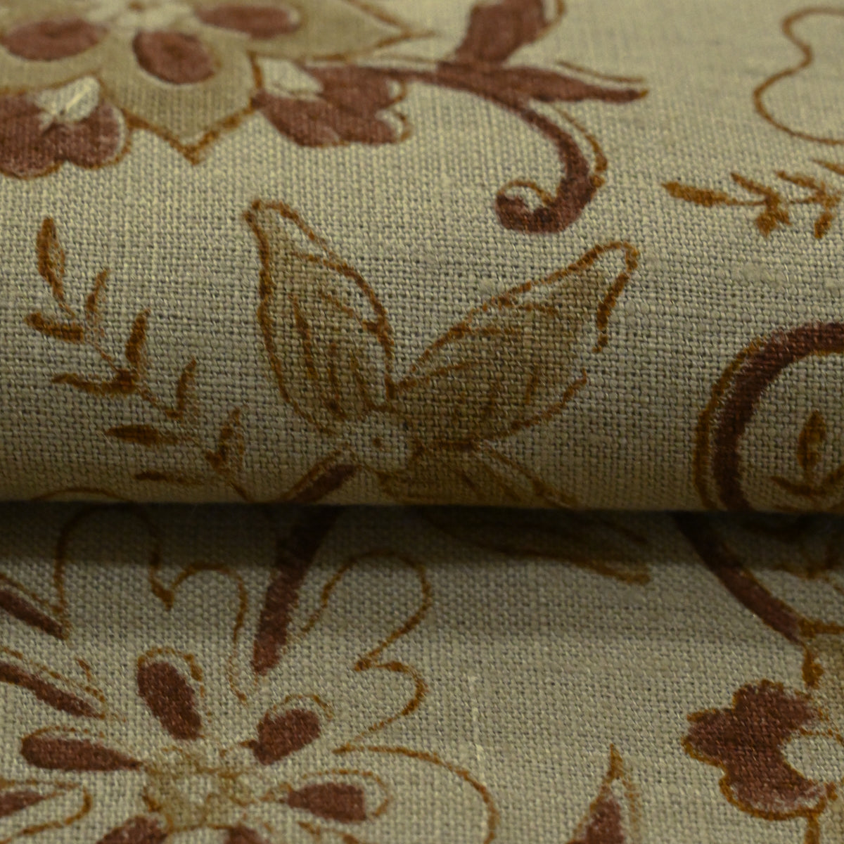 Dier Floral Block Print Solid Linen Fabric
