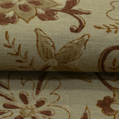 Dier Floral Block Print Solid Linen Fabric
