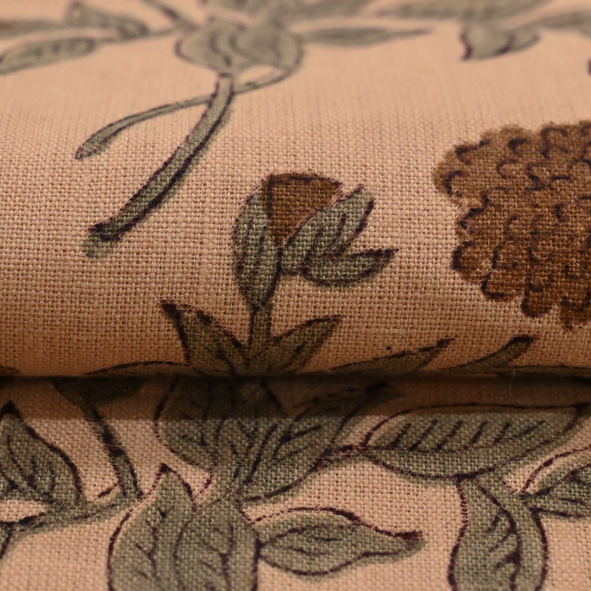 Yram Floral Block Print Solid Linen  Fabric