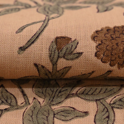 Yram Floral Block Print Solid Linen  Fabric