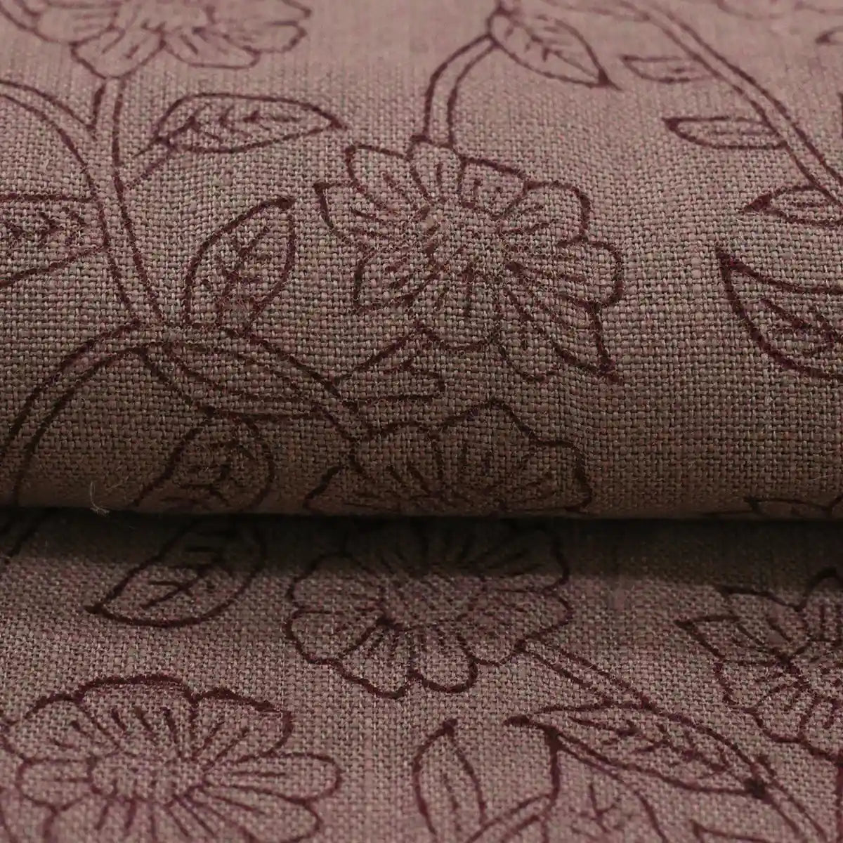 Petal Breeze Plum Outline Linen Fabric