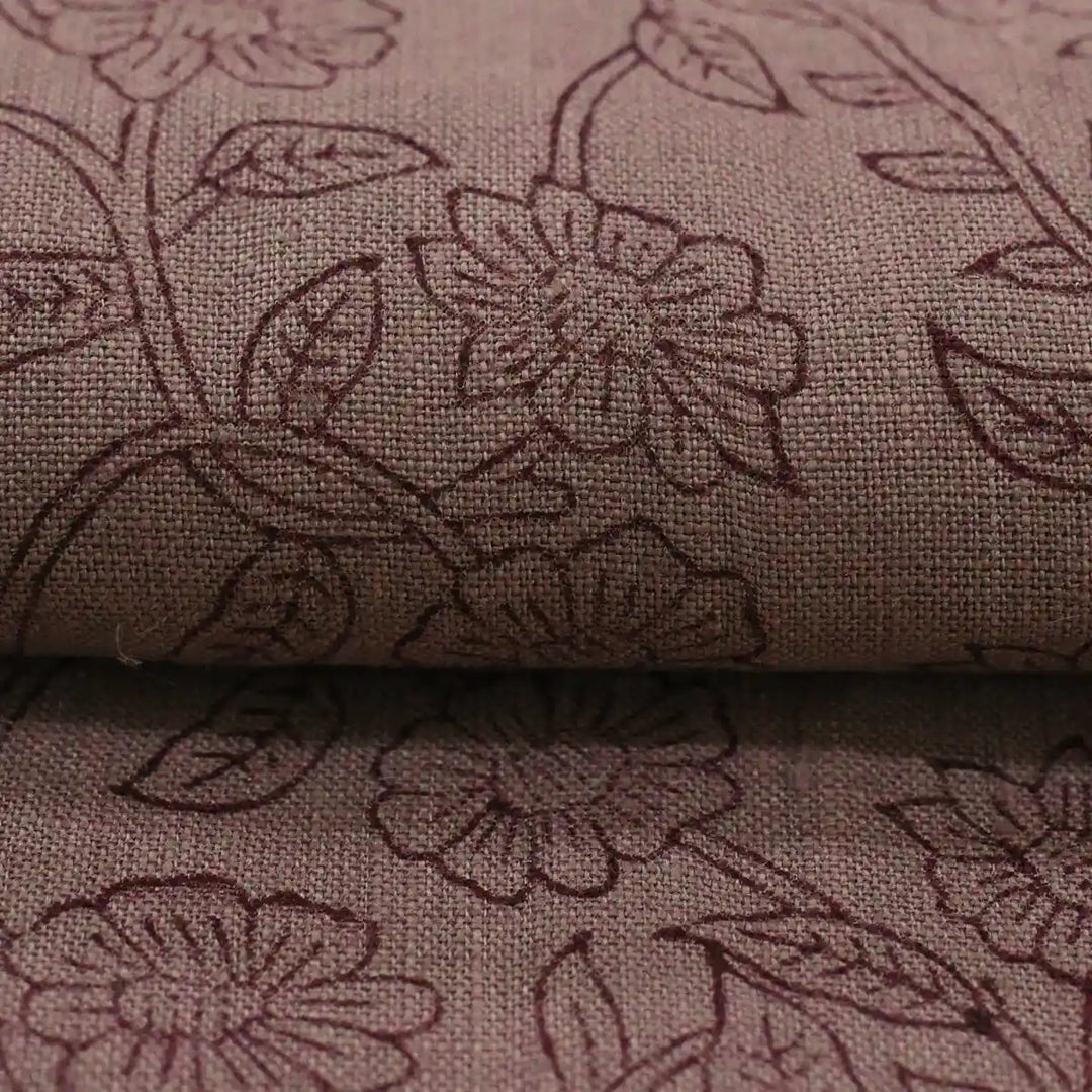 Petal Breeze Plum Outline Linen Fabric