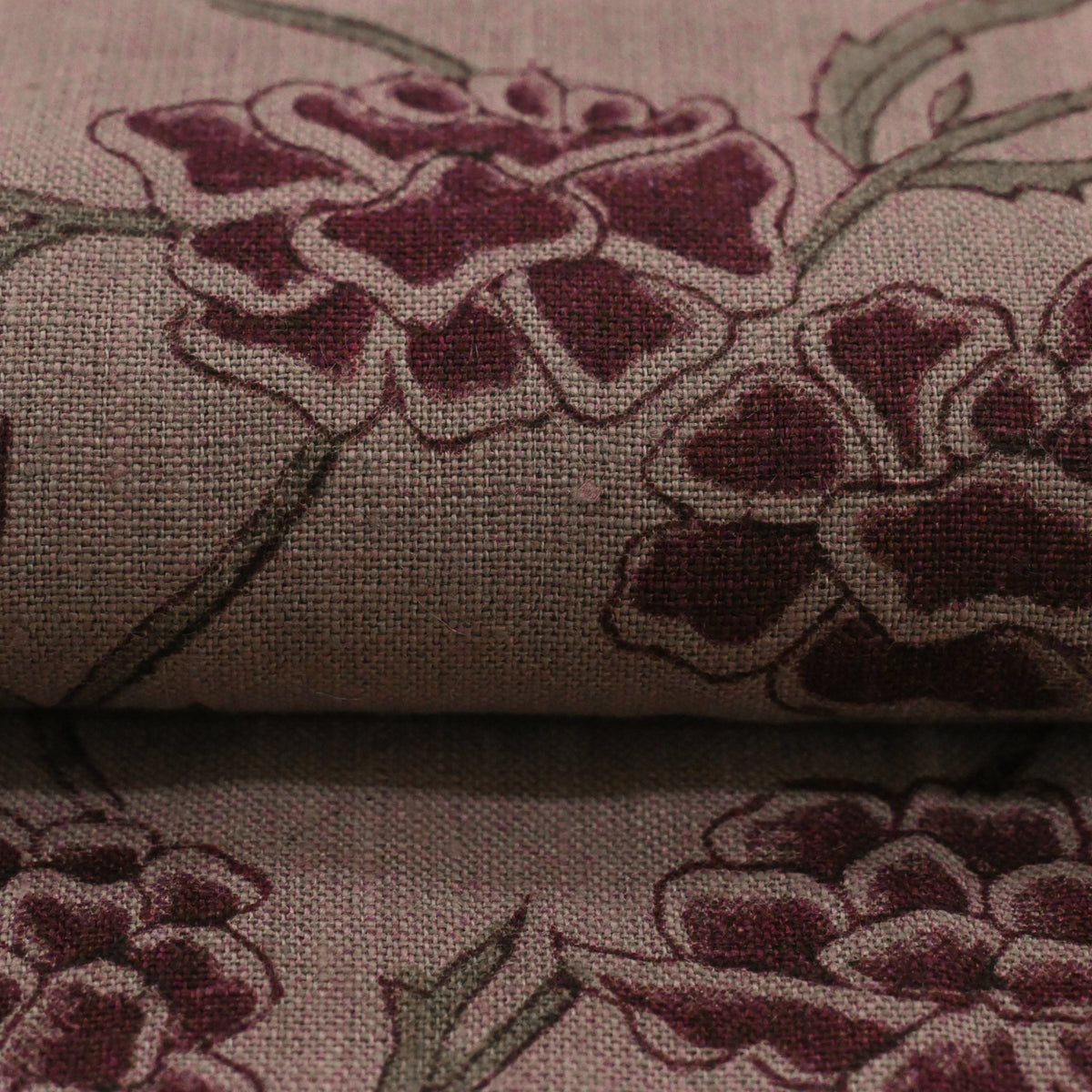 Driftwood Floral Block Print Solid Linen Fabric