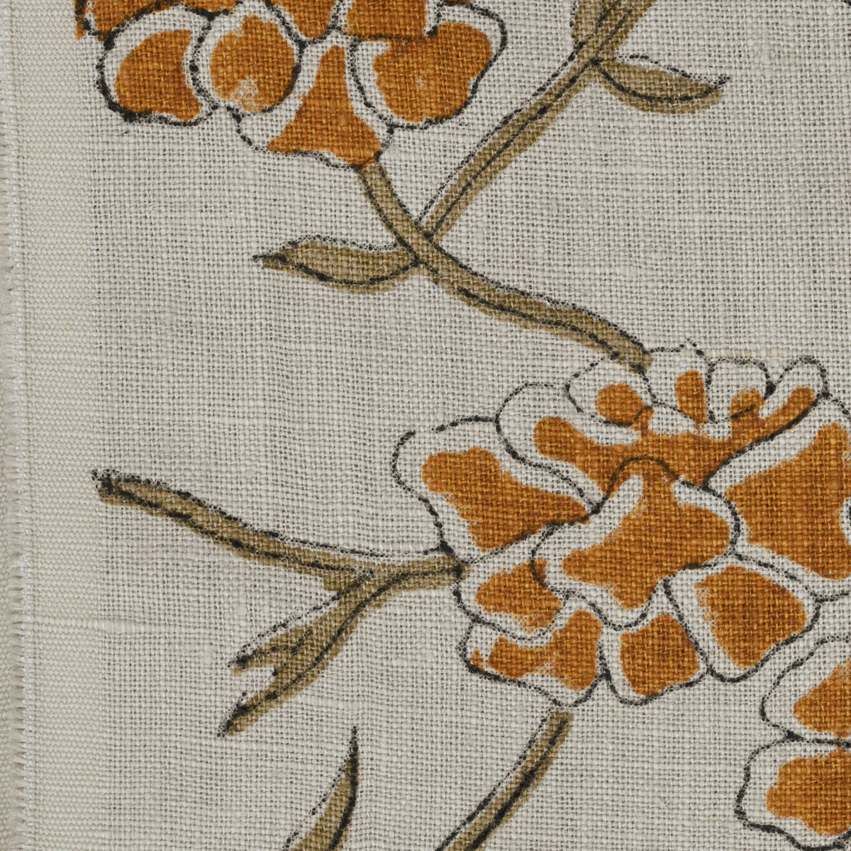 Driftwood Floral Block Print Solid Linen Fabric