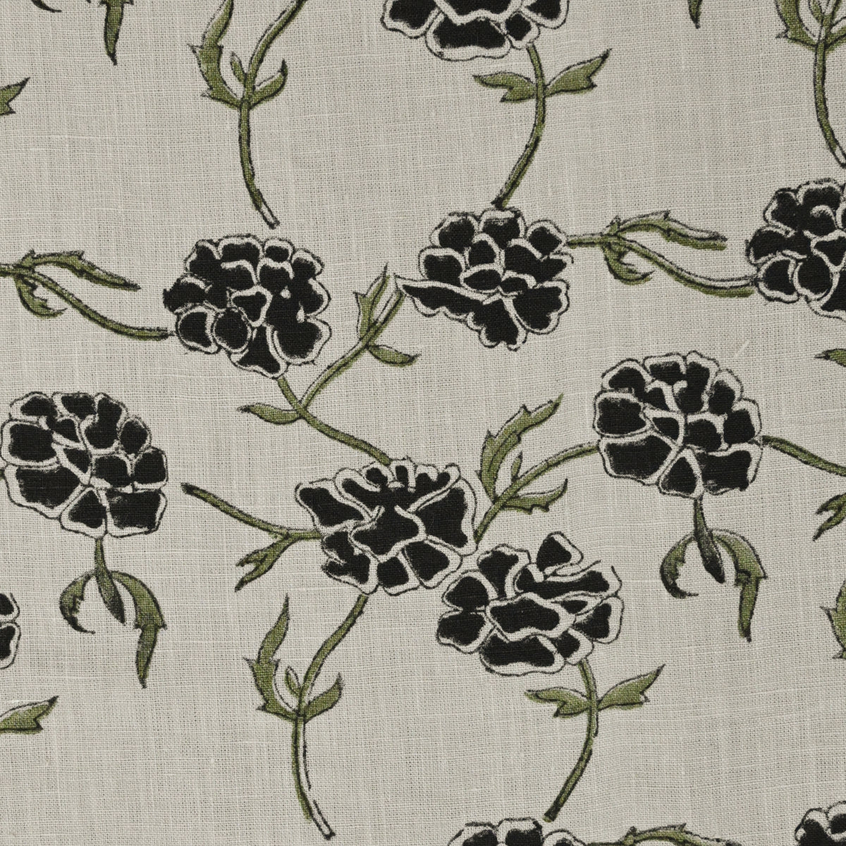 Driftwood Floral Block Print Solid Linen Fabric