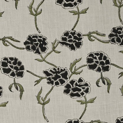 Driftwood Floral Block Print Solid Linen Fabric