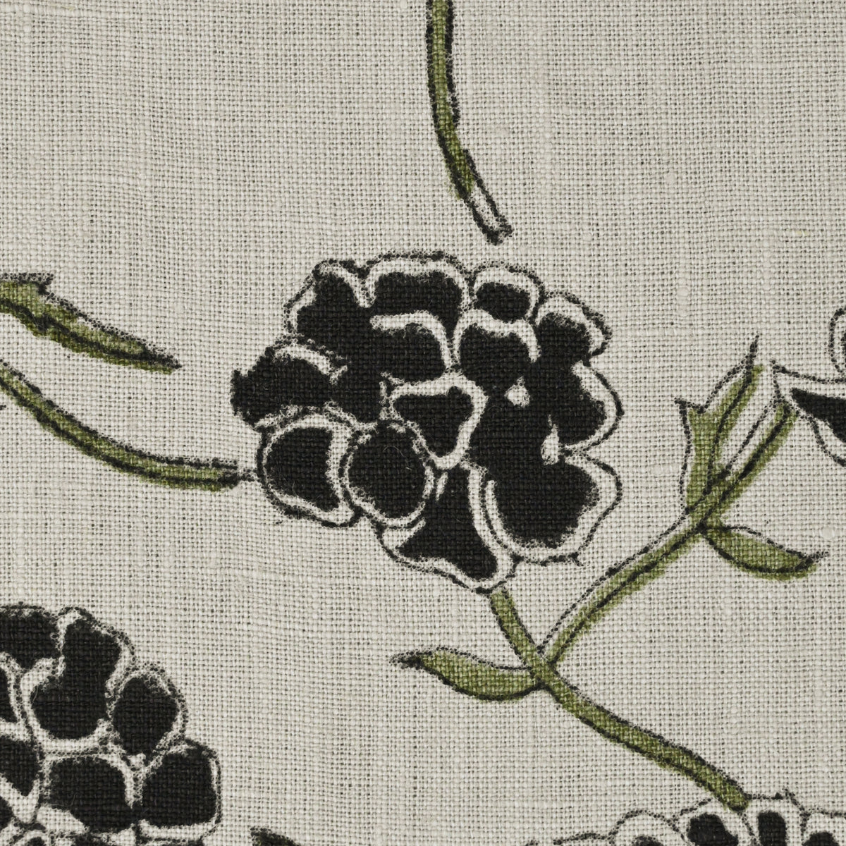 Driftwood Floral Block Print Solid Linen Fabric