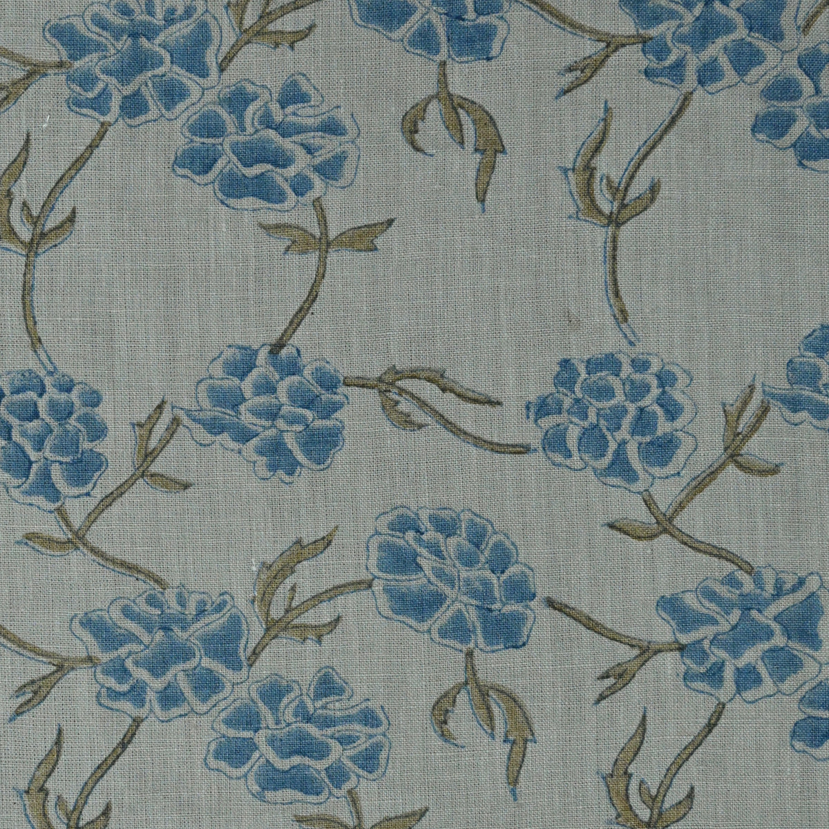 Driftwood Floral Block Print Solid Linen Fabric