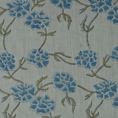 Driftwood Floral Block Print Solid Linen Fabric