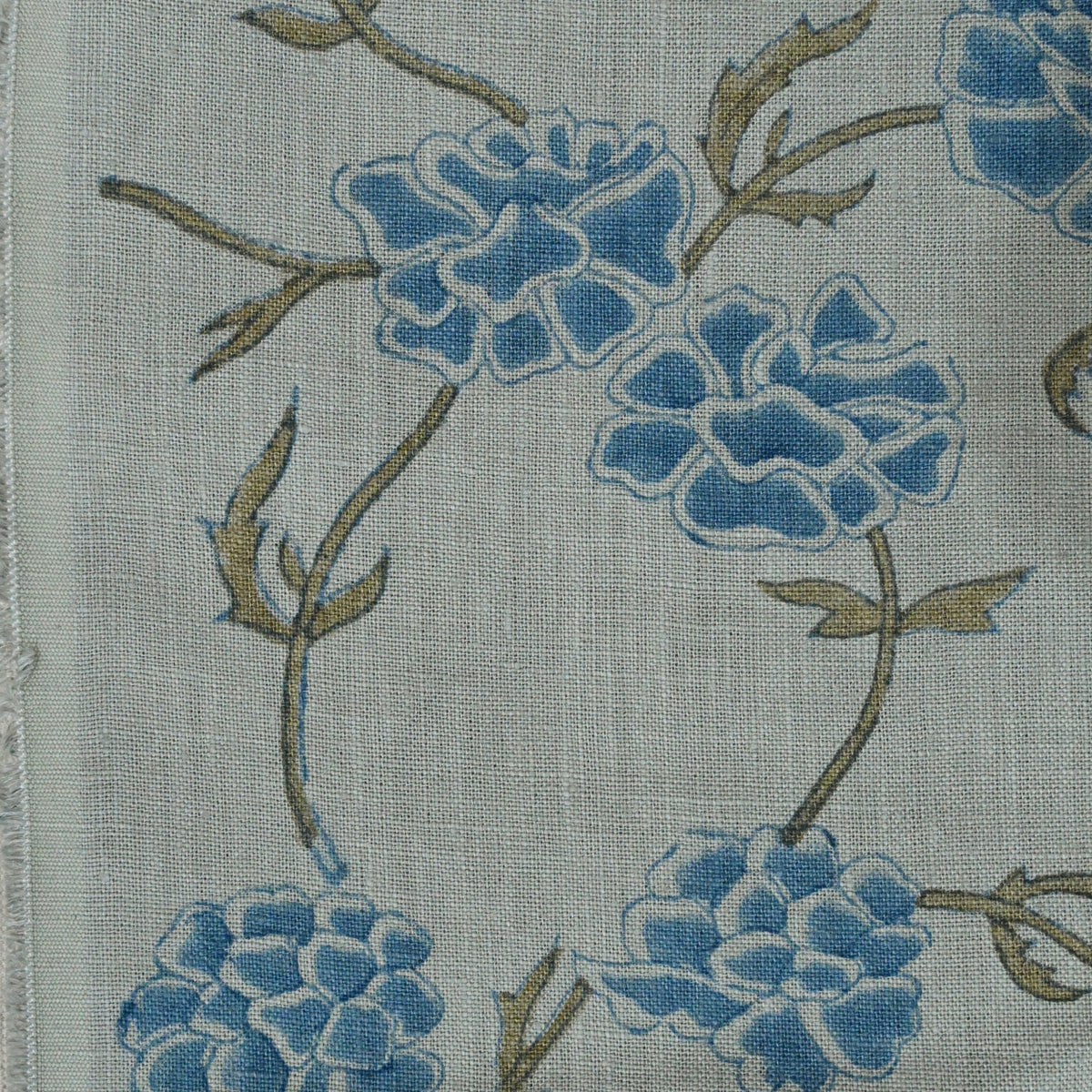 Driftwood Floral Block Print Solid Linen Fabric