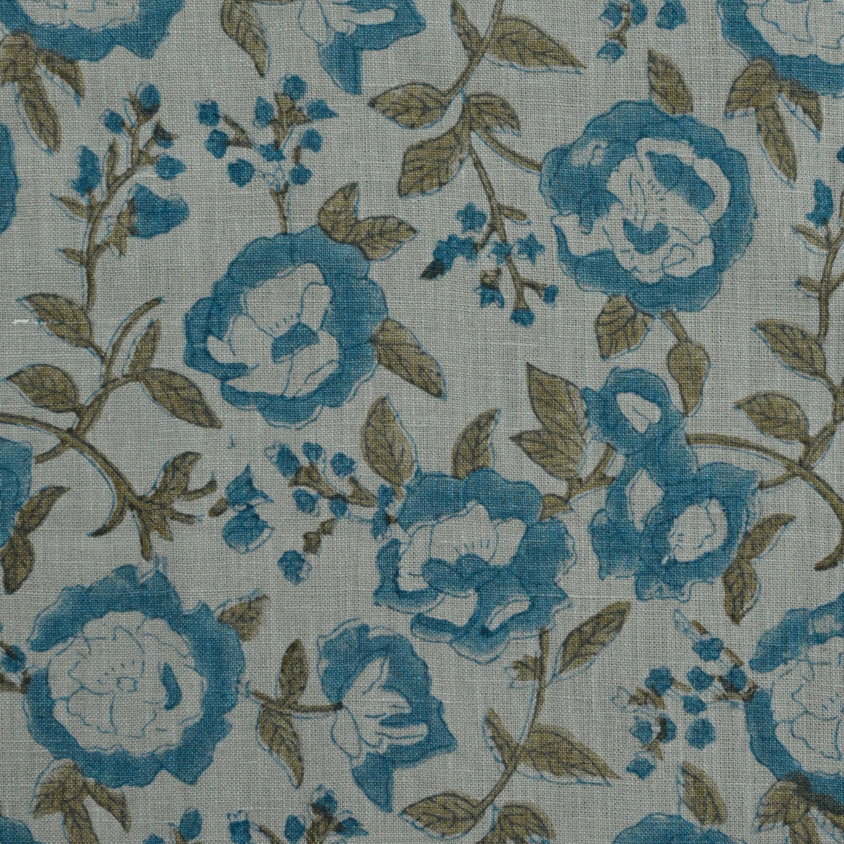 Dune Floral Block Print Solid Linen Fabric