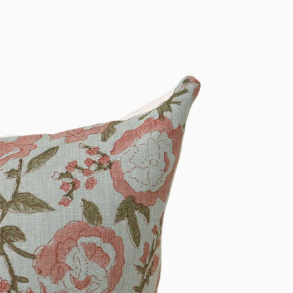 Meadow Coral Rose Washed Aqua Pillow Cover