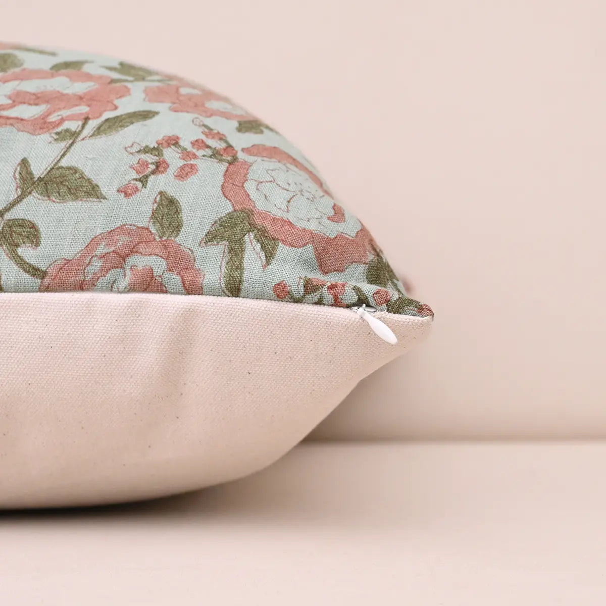 Meadow Coral Rose Washed Aqua Pillow Cover
