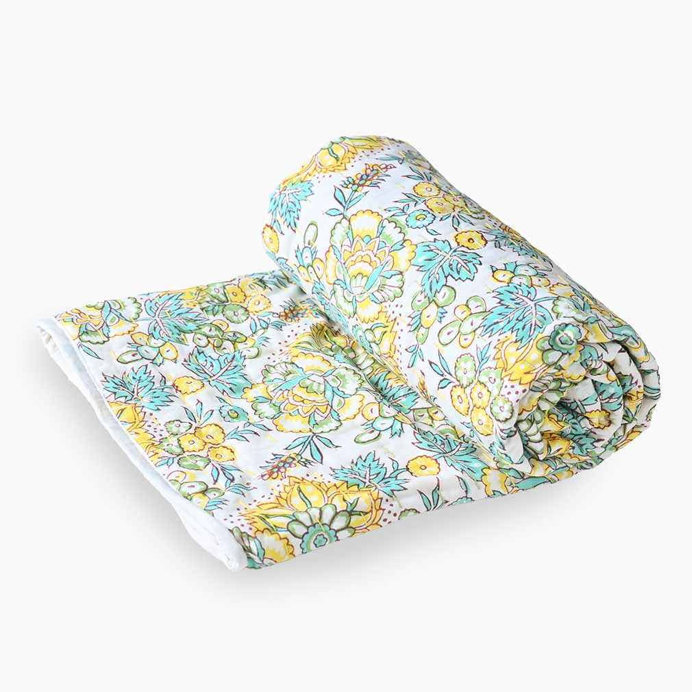 Emerald Hand Block Printed Quilt