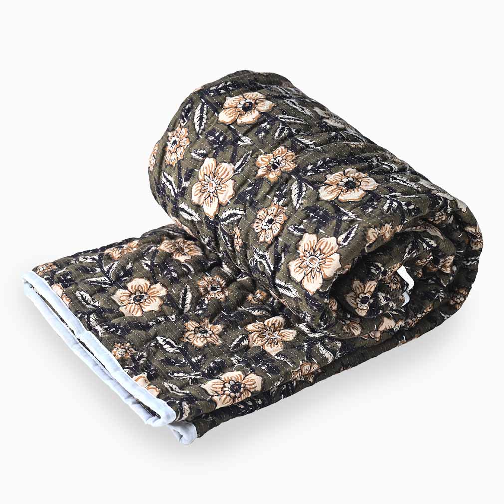 Anemone Hand Block Printed Quilt