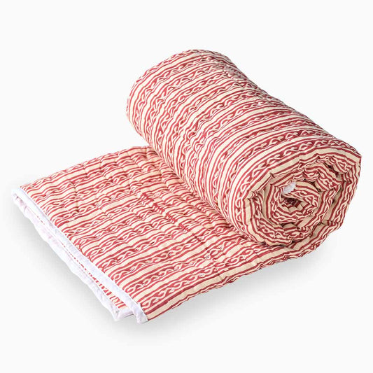 Scarlet Carnation Hand Block Printed Quilt