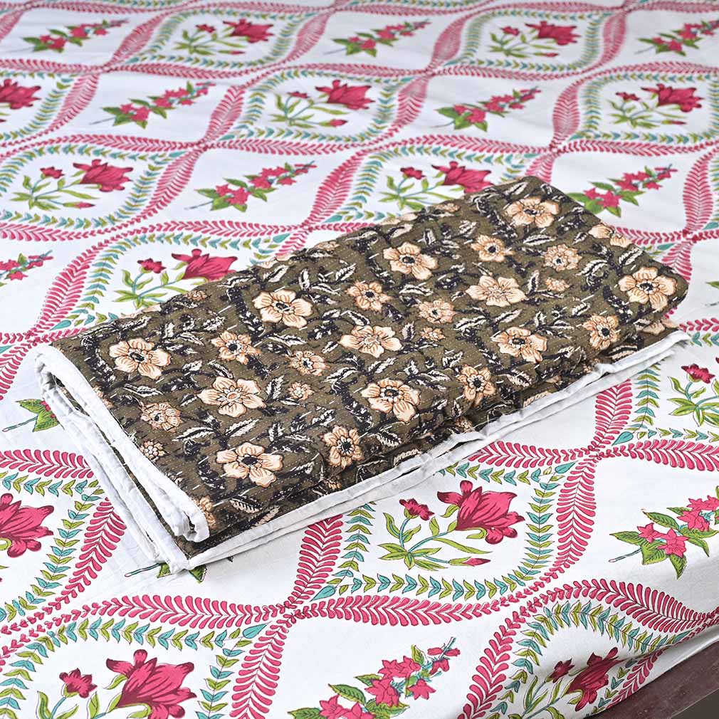 Anemone Hand Block Printed Quilt