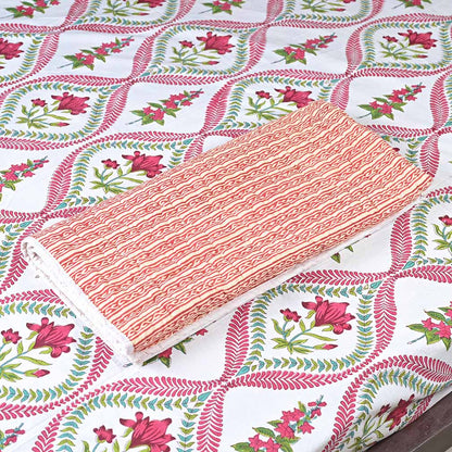 Scarlet Carnation Hand Block Printed Quilt
