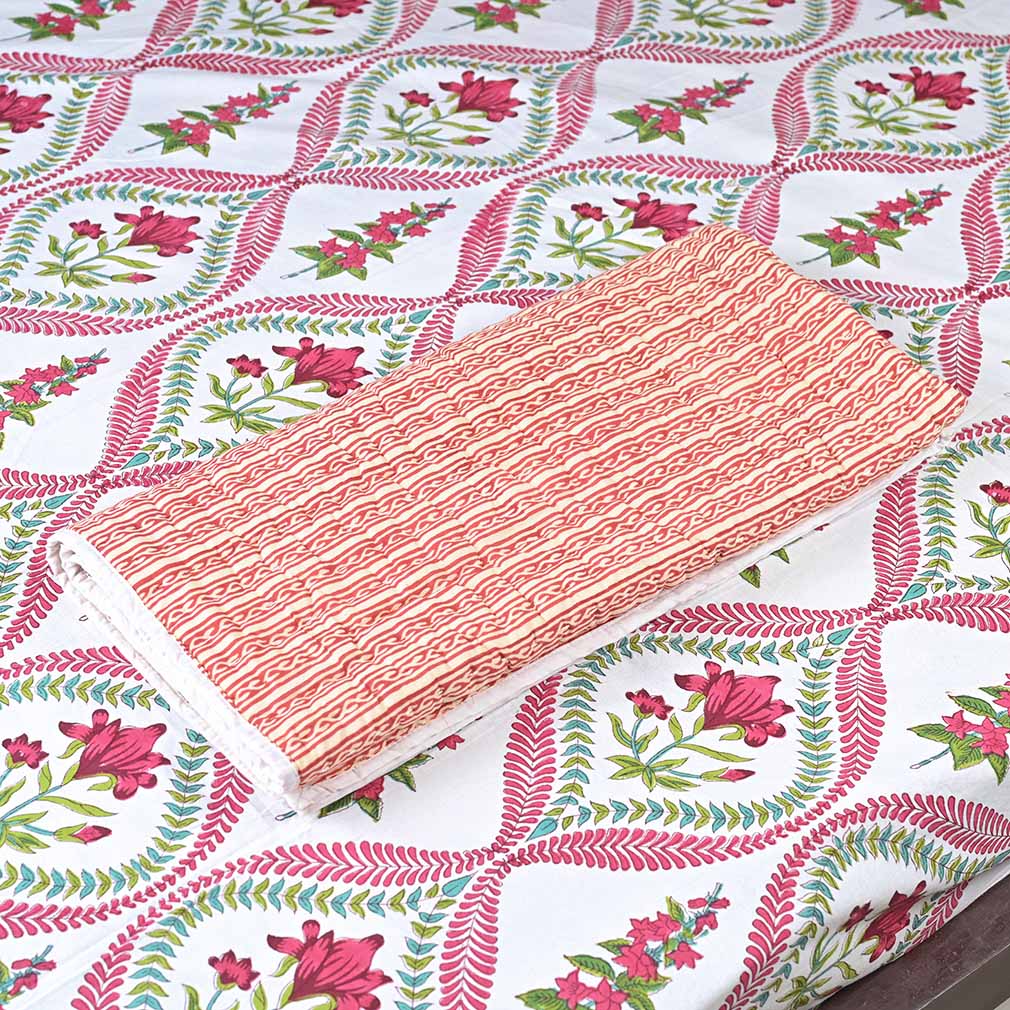 Carnation Hand Block Printed Quilt