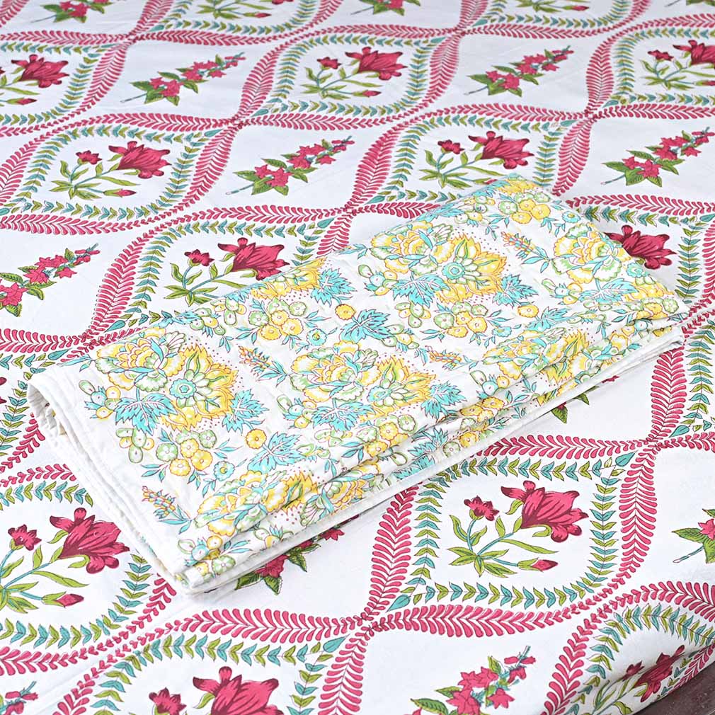 Emerald Hand Block Printed Quilt