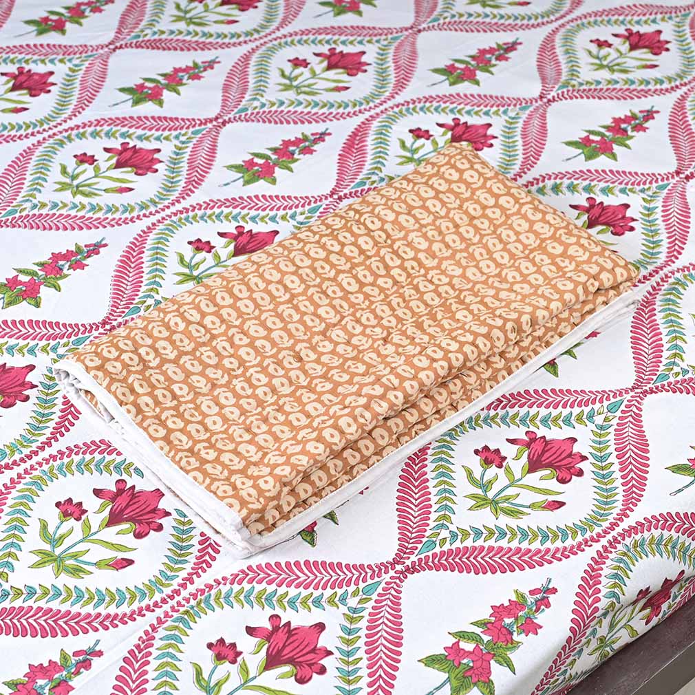 Zinnia Hand Block Printed Quilt