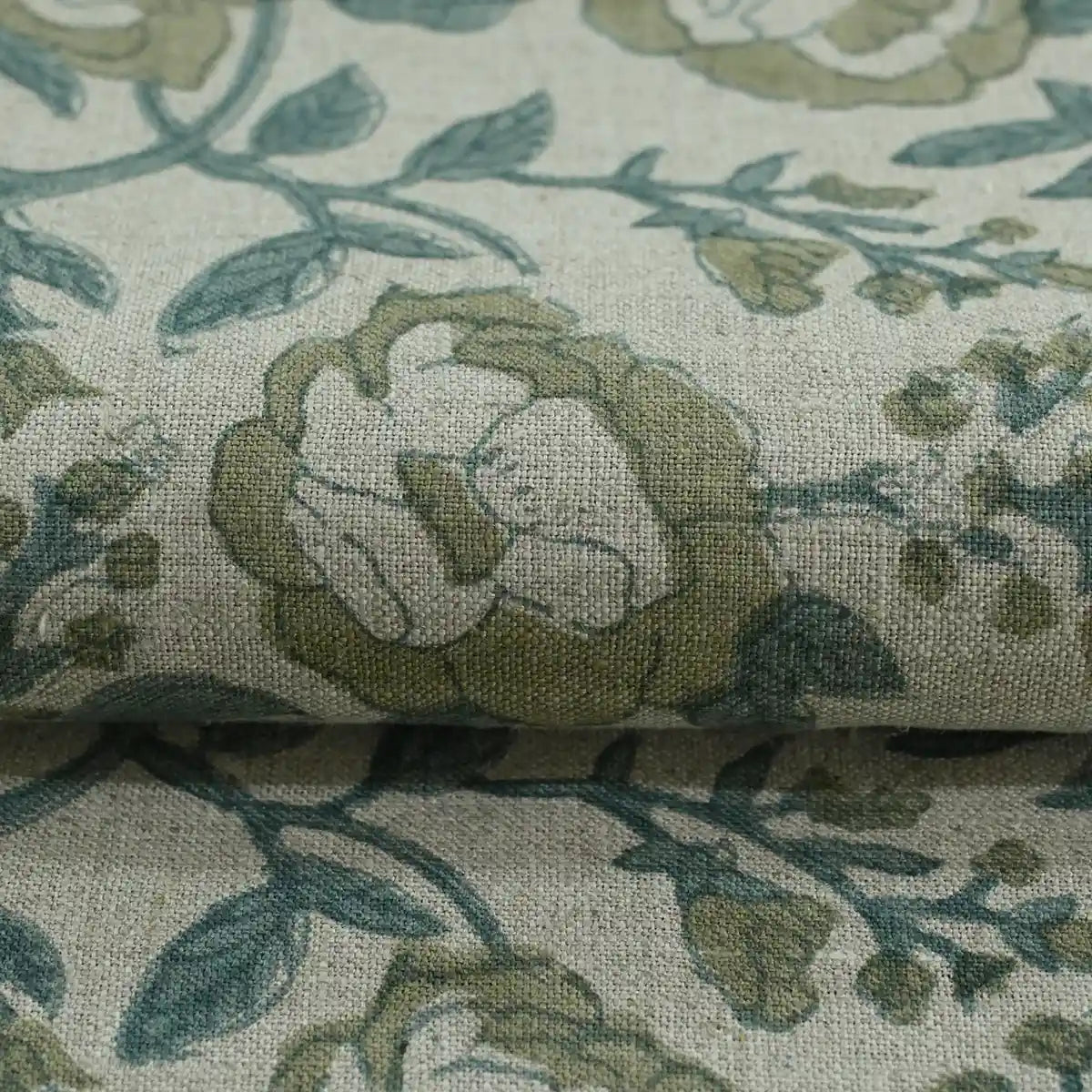 Hacim Floral Block Print Linen Fabric