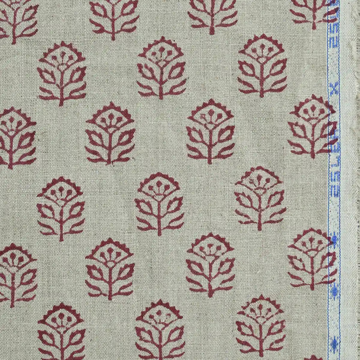 Gregory Floral Hand Block Print Linen Fabric
