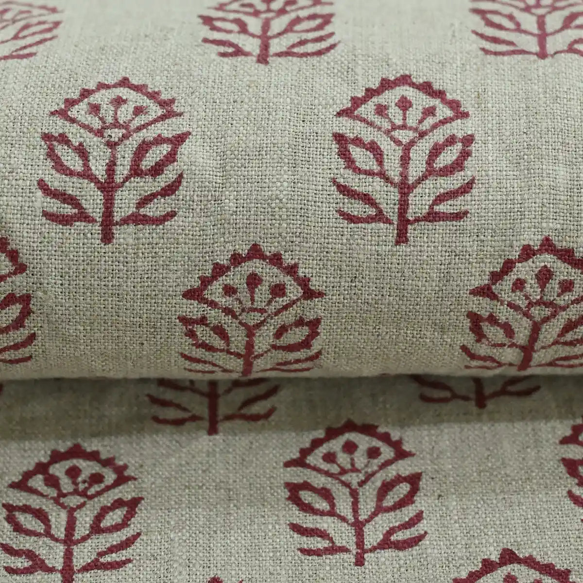 Gregory Floral Hand Block Print Linen Fabric