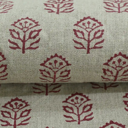 Gregory Floral Hand Block Print Linen Fabric