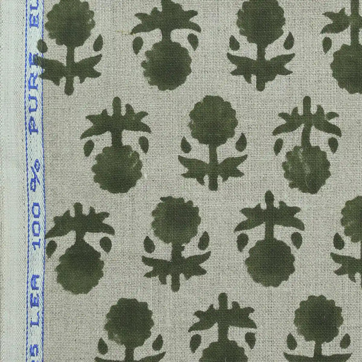 Ethan Floral Hand Block Print Linen Fabric