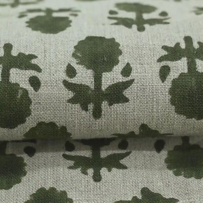 Ethan Floral Hand Block Print Linen Fabric