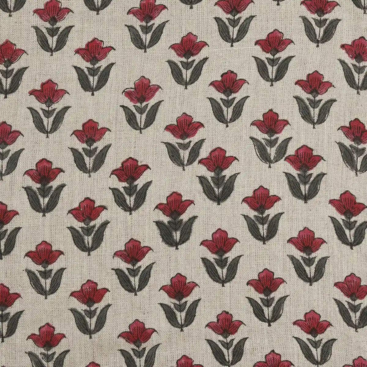 Larry Floral Hand Block Print Linen Fabric